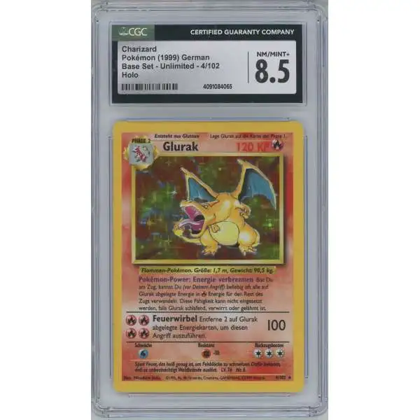 Pokemon Base Set Rare Holo Charizard (German) #4 [CGC - Near Mint/Mint + 8.5 (4091084065)]