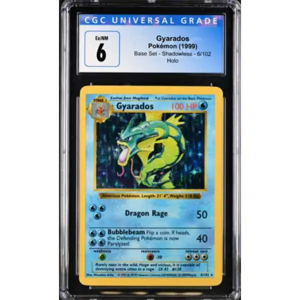 Pokemon Base Set Rare Holo Gyarados (Shadowless) #6 [CGC - Ex/NM 6 (4197272038)]