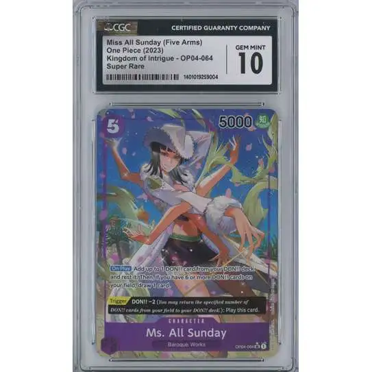 One Piece Trading Card Game Kingdoms of Intrigue Super Rare Ms. All Sunday OP04-064 [Alternate Art, CGC 10.0] [CGC 10.0]