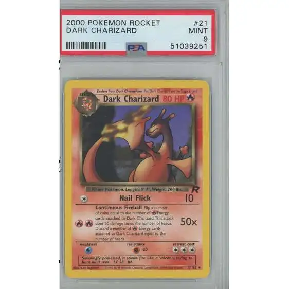 pokemon team rocket dark charizard card Holo No. 006 1998 (JP) PSA 9 Featuring a striking image of the captivating character Team Rocket Dark Charizard 1st