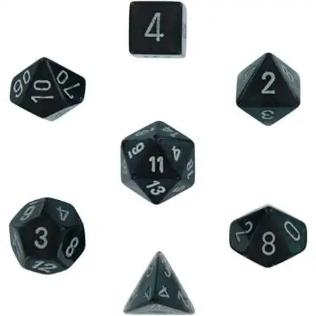 Chessex Borealis Smoke with Silver Numbers Polyhedral 7-Die Dice Set