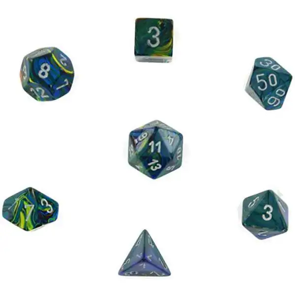 Chessex Festive Green with Silver Numbers Polyhedral 7-Die Dice Set