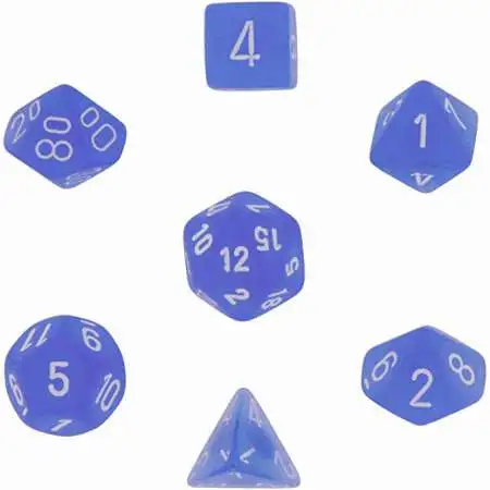 Chessex Frosted Blue Dice with White Numbers Polyhedral 7-Die Dice Set