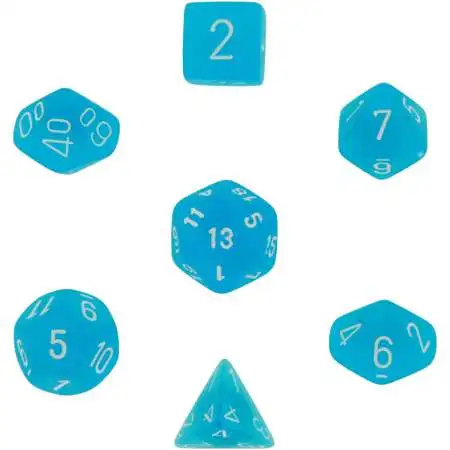 Chessex Frosted Caribbean Blue Dice with White Numbers Polyhedral 7-Die Dice Set