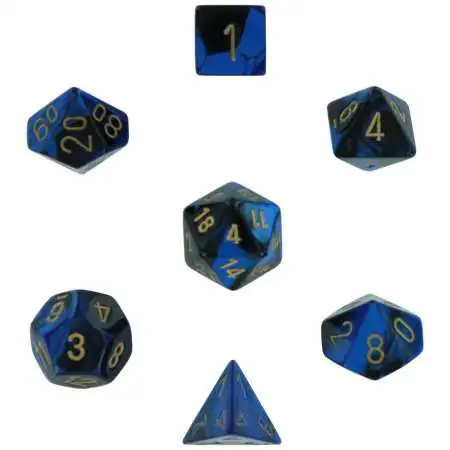 Chessex Gemini Black & Blue Dice with Gold Numbers Polyhedral 7-Die Dice Set
