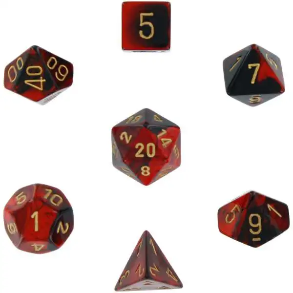 Chessex Gemini Black & Red Dice with Gold Numbers Polyhedral 7-Die Dice Set