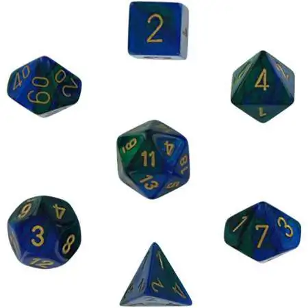 Chessex Gemini Blue & Green Dice with Gold Numbers Polyhedral 7-Die Dice Set