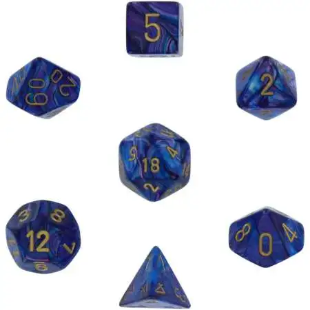 Chessex Lustrous Purple with Gold Numbers Polyhedral 7-Die Dice Set