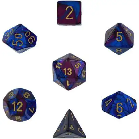 Chessex Gemini Purple & Blue Dice with Gold Numbers Polyhedral 7-Die Dice Set