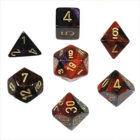 Chessex Gemini Purple & Red Dice with Gold Numbers Polyhedral 7-Die Dice Set