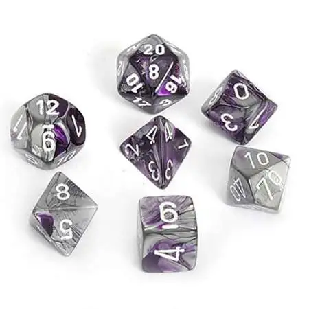 Chessex Gemini Purple & Steel Dice with White Numbers Polyhedral 7-Die Dice Set