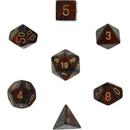 Chessex Scarab Blue Blood with Gold Numbers Polyhedral 7-Die Dice Set