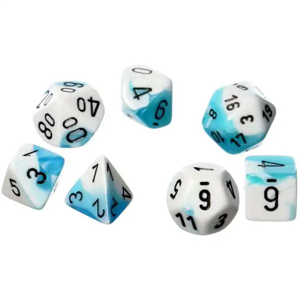 Chessex Gemini Teal & White Dice with Black Numbers Polyhedral 7-Die Dice Set