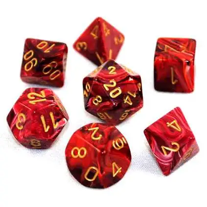 Chessex Vortex Burgundy with Gold Numbers Polyhedral 7-Die Dice Set