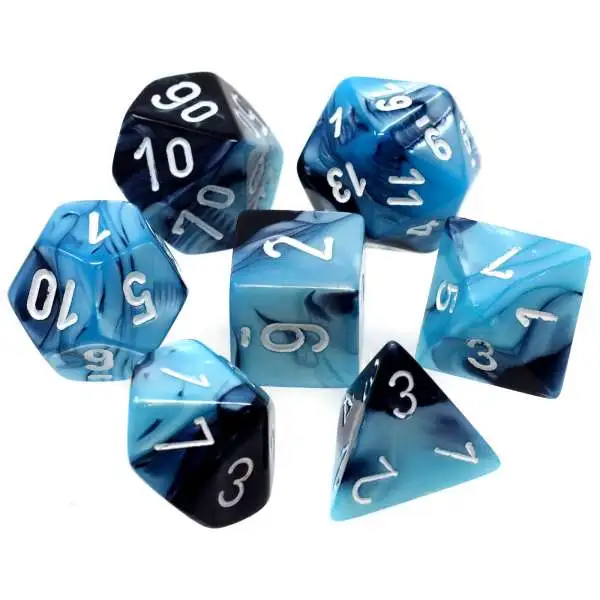 Chessex Gemini Black-Shell with White Numbers Polyhedral 7-Die Dice Set