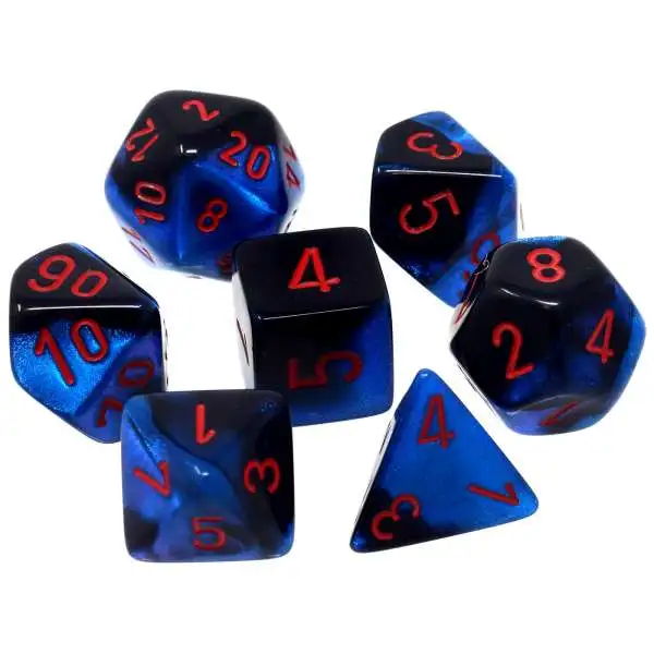 Chessex Gemini Black-Starlight with Red Numbers Polyhedral 7-Die Dice Set