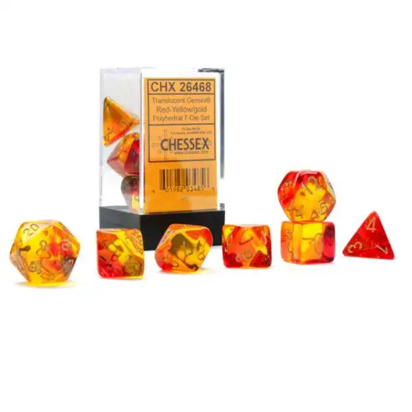 Chessex Gemini Red-Yellow / Gold Polyhedral 7-Die Dice Set #26468