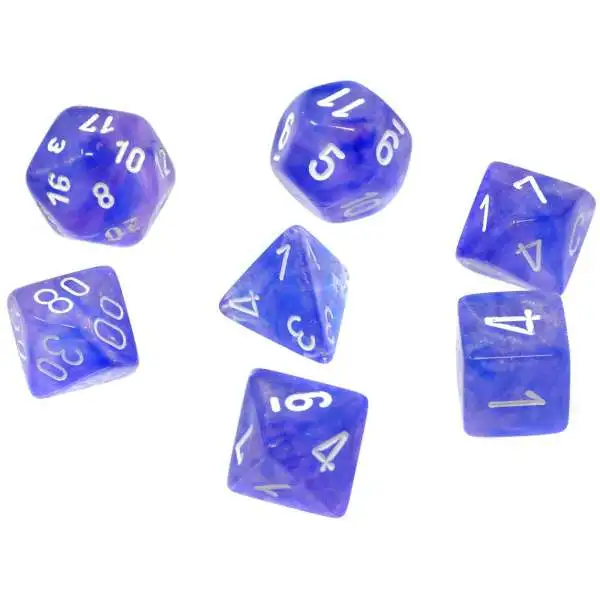 Chessex Borealis Purple / white Luminary Polyhedral 7-Die Dice Set #27577