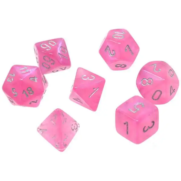 Chessex Borealis Pink / Silver Luminary Polyhedral 7-Die Dice Set #27584
