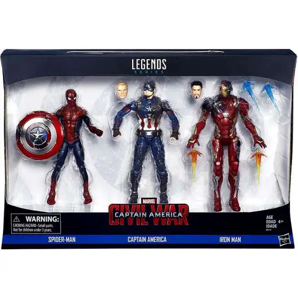 Captain America Civil War Marvel Legends Spider-Man, Captain America & Iron Man Action Figure 3-Pack