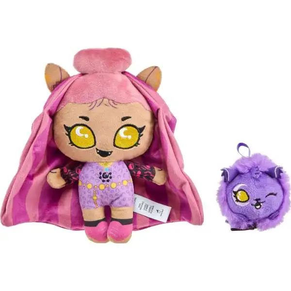 Monster High Ghoul N Go Clawdeen Wolf & Crescent 6.5-Inch Plush Dolls in Small Backpack