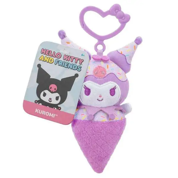 Sanrio Hello Kitty & Friends Clip On Kuromi 4-Inch Plush Figure [Ice Cream Cone]