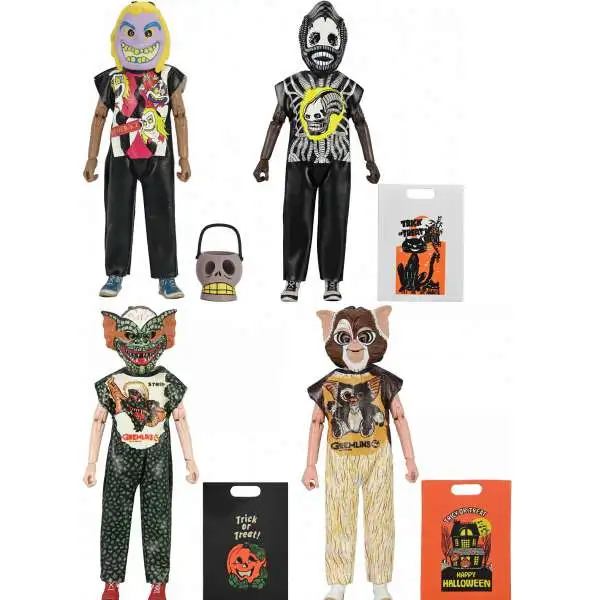 NECA Ben Cooper Costume Kids Series 3 Gremlins Gizmo, Gremlins Stripe, Alien Xenomorph & Beetlejuice Set of 4 Clothed Action Figures