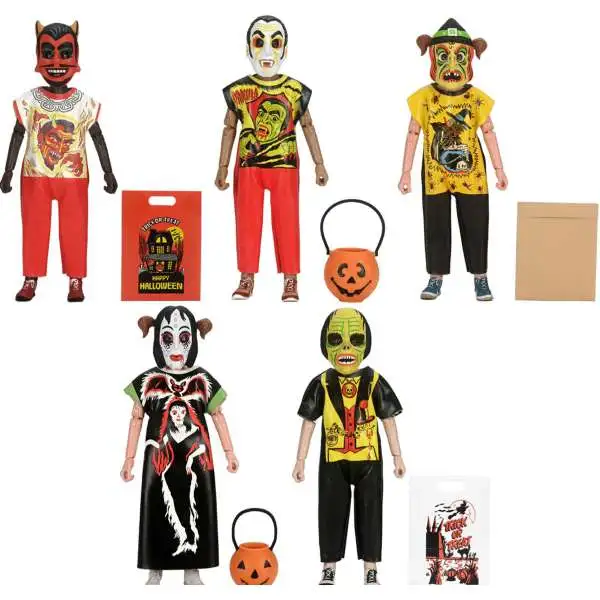 NECA Ben Cooper Costume Kids Series 2 Boy Vampire, Witch Girl, Devil V2, Girl Vampire & Phantom Set of 5 Clothed Action Figures