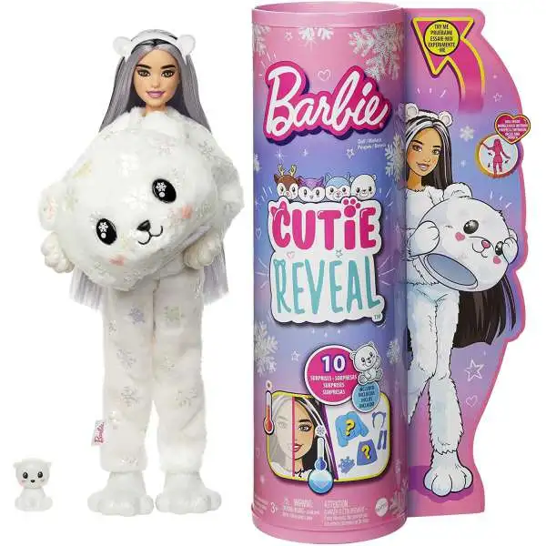 Barbie Cutie Reveal Snowflake Sparkle Series Polar Bear Surprise Doll