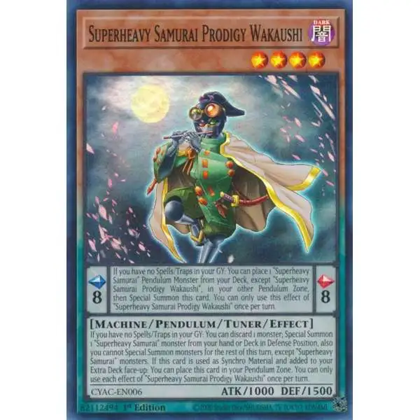 YuGiOh Trading Card Game Cyberstorm Access Super Rare Superheavy Samurai Prodigy Wakaushi CYAC-EN006