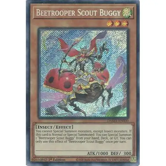 YuGiOh Trading Card Game Dawn of Majesty Secret Rare Beetrooper Scout Buggy DAMA-EN000