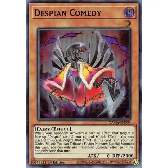 YuGiOh Trading Card Game Dawn of Majesty Super Rare Despian Comedy DAMA-EN004