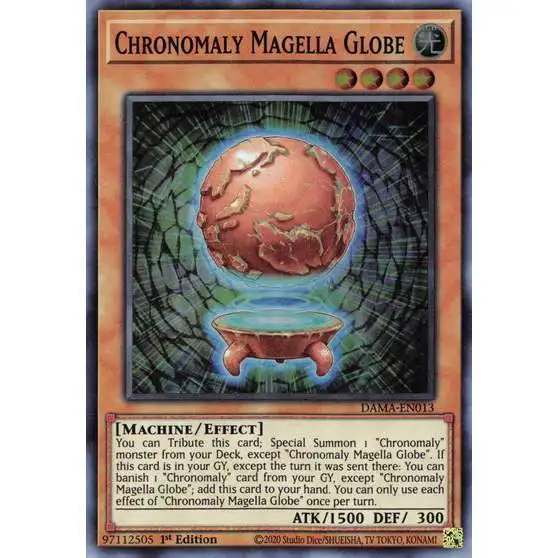 YuGiOh Trading Card Game Dawn of Majesty Super Rare Chronomaly Magella Globe DAMA-EN013