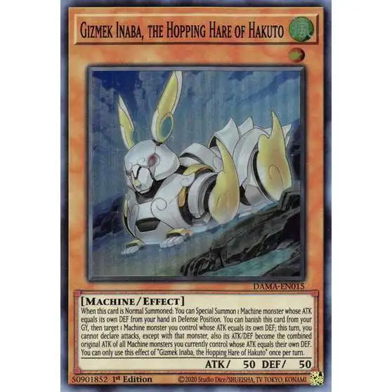 YuGiOh Trading Card Game Dawn of Majesty Super Rare Gizmek Inaba, the Hopping Hare of Hakuto DAMA-EN015