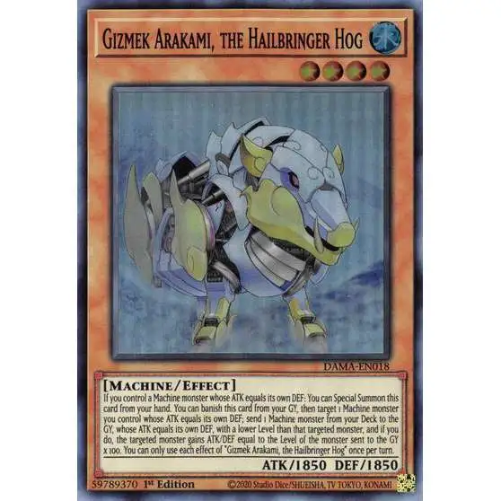 YuGiOh Trading Card Game Dawn of Majesty Super Rare Gizmek Arakami, the Hailbringer Hog DAMA-EN018