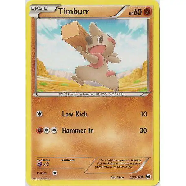 Pokemon Trading Card Game Black & White Dark Explorers Common Timburr #58
