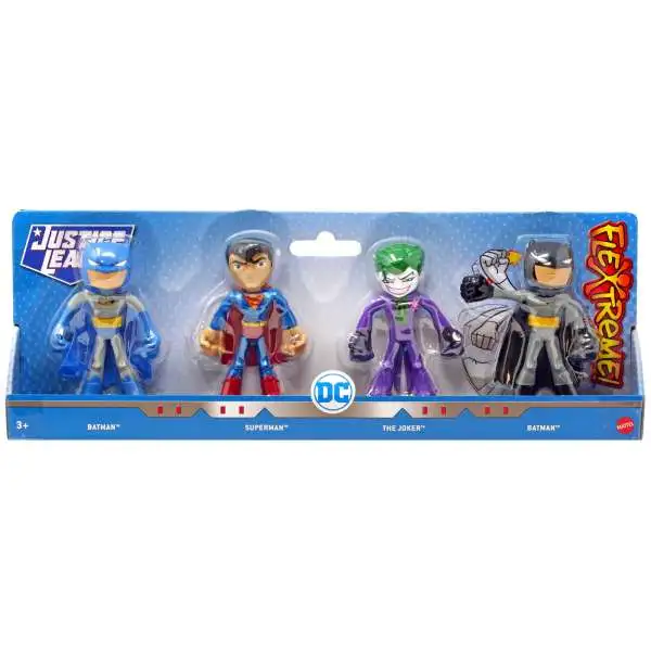 DC Justice League Flextreme Batman (Grey), Superman, The Joker & Batman Action Figure 4-Pack