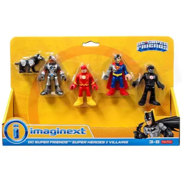 Fisher Price DC Super Friends Imaginext Heroes & Villains Cyborg, Robo Dog, Cyborg Superman, The Flash & Black Flash 3-Inch Mini Figure 5-Pack