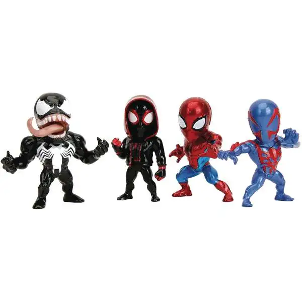 Marvel Metalfigs Spider-Man, Venom, Spider-Man 2099, Miles Moralas 2.5-Inch Diecast Figure 4-Pack