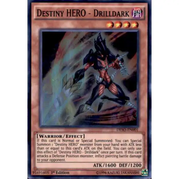 YuGiOh Destiny Soldiers Super Rare Destiny HERO - Drilldark DESO-EN001