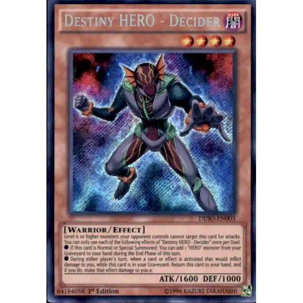 YuGiOh Destiny Soldiers Secret Rare Destiny HERO - Decider DESO-EN003