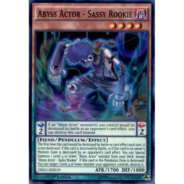 Yu-Gi-Oh! Carta Abyss Actor - Funky Comedian (DESO-EN017), 1st Edition, Super Rara, Destiny Soldiers