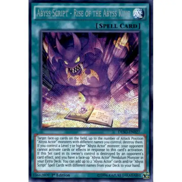 YuGiOh Destiny Soldiers Secret Rare Abyss Script - Rise of the Abyss King DESO-EN027