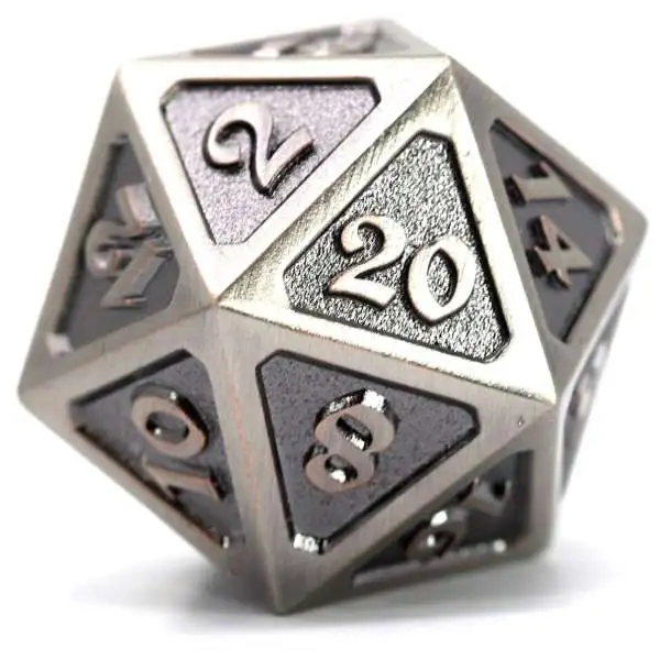 Mythica Dire Battleworn Silver D20 Metal Polyhedral Die