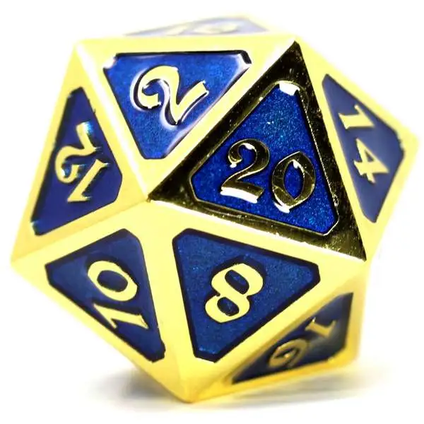 Mythica Dire Gold Sapphire D20 Metal Polyhedral Die