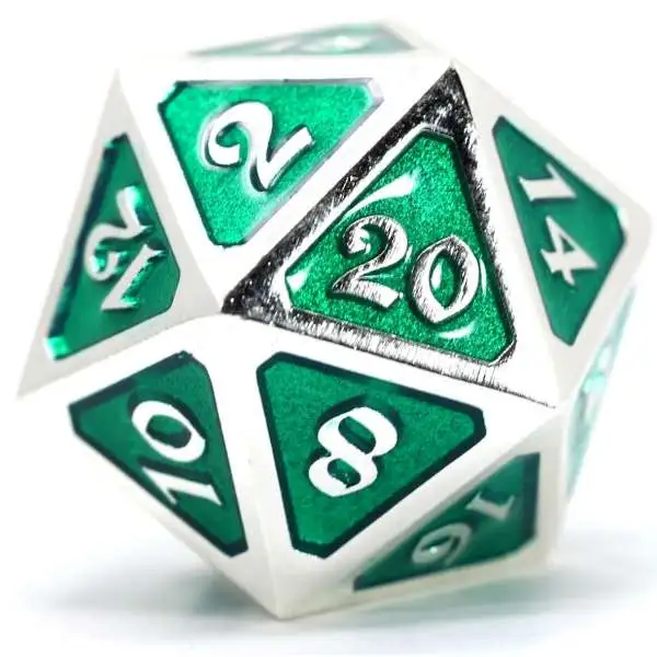 Mythica Dire Platinum Emerald D20 Metal Polyhedral Die