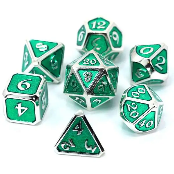 Mythica Platinum Emerald Metal Polyhedral 7-Die Dice Set