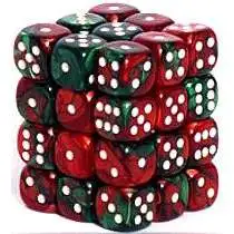 Chessex 6-Sided d6 Gemini 12mm Dice Pack #26831 [Green-Red & White]