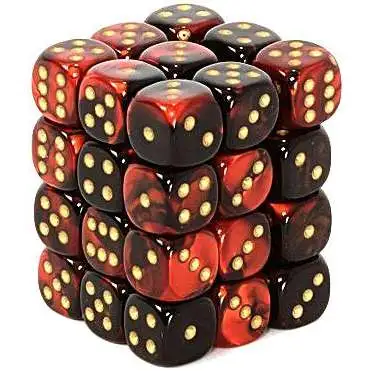 Chessex 6-Sided d6 Gemini 12mm Dice Pack #26833 [Black-Red & Gold]