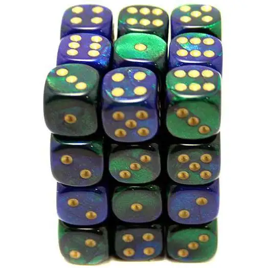 Chessex 6-Sided d6 Gemini 12mm Dice Pack #26836 [Blue-Green & Gold]